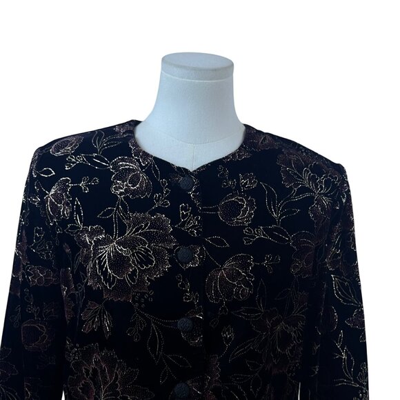 Norton McNaughton Women’s Black Gold Floral Button-Down Sweater Size 8 - Picture 4 of 7